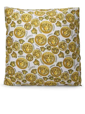 NEW VERSACE Black White DOUBLE-SIDED MEDUSA AMPLIFIED LOGO Cushion ACCENT PILLOW • $300