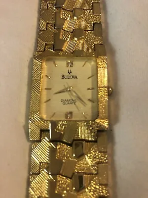Vintage A0 9063-5020 Bulova Mens 18K Gold Plated Nugget Diamond Dial Watch WORKS • $130