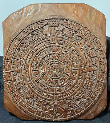 Aztec Mayan Calendar Carved Wood 9  Diameter Home Decor Wooden Wall Art • $44.99