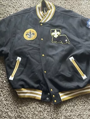 New Orleans Saints Jacket Mens 3XL Black Wool Throwbacks Letterman Varsity Coat • $180