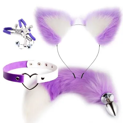 Fox Butt Tail Cute Heart Collar Soft Cat Ears Headbands Cosplay Female 4Pcs • $14.79