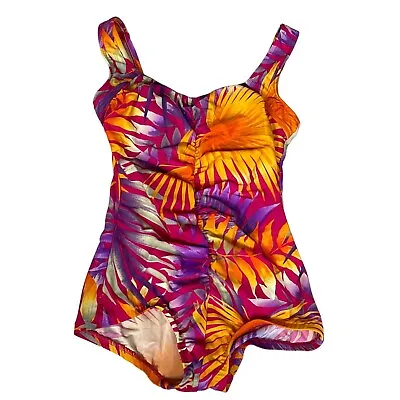 Maxine Of Hollywood Womens Tankini Tropical 1 Piece Swimsuit Slimming Size 8 • $19.99