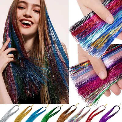 Long Party Festival Hair Extension Tinsel Tool Kit 12 Colors Sparkle Hair Streak • £7.90