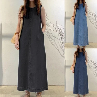 $45.24 • Buy Ladies Long Maxi Dresses Jean Denim Tank Dress Women Bohemian Sleeveless Party