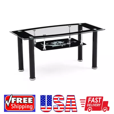 Rectangle Tempered Glass Coffee Table Sofa Table W/ Shelves Living Room Modern • $83.07