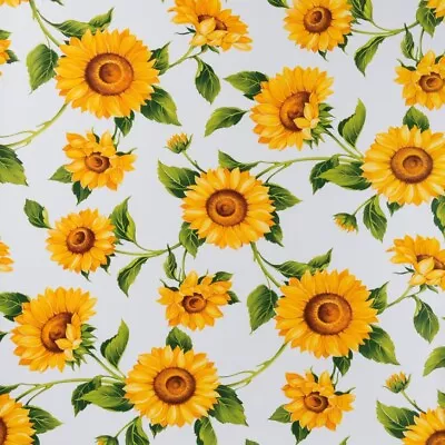 Sunflower On White Tablecloth PVC Vinyl Wipe Clean Oilcloth • £90.99