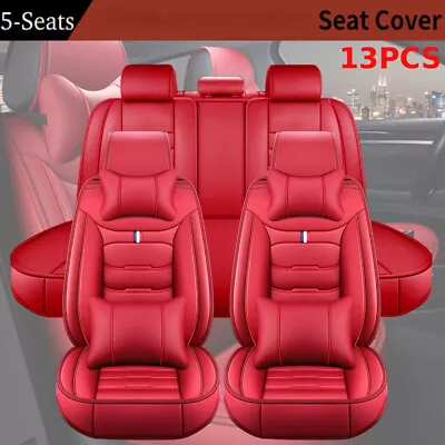 13PCS Universal Red Car 5-Seat Cover Front Rear PU Leather Interior Cushion Pad • $89.99