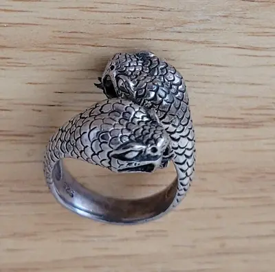 New Vintage Look 925 Solid Silver Detailed Twin Snake Heads Men's Ring 15.40gram • $350