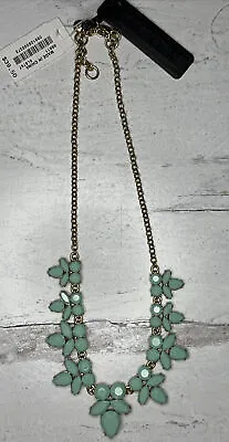 J. Crew Turquoise Colored Rhinestone Gold Tone Statement Necklace 19  With Bag • $24.99