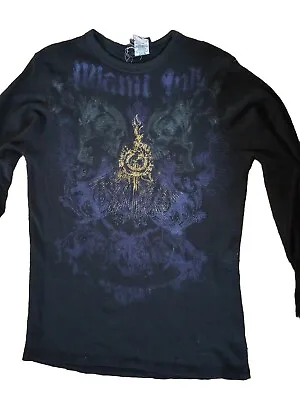 Miami Ink Shirt Large Black Waffle Thermal Grunge Y2K Long Sleeve Pull Over 2008 • $29.90