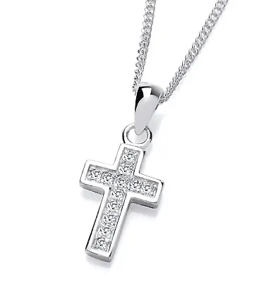 925 Sterling Silver CZ Cross Small Pendant Necklace + 16 18 20 Inch Chain • £7.95