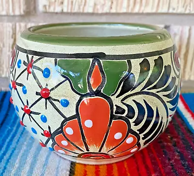 Mexican Ceramic Flower Pot Planter Folk Art Pottery Handmade Talavera #69 • $19.99