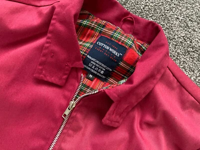 £3.99 • Buy Mens Cotton Works Harrington Jacket - Maroon/Burgundy - Tartan Lined - Medium
