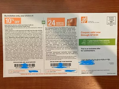 Home Depot  10% Off Coupon  Store/Online  Exp 4/14/24 CREDIT CARD Holders ONLY • $25