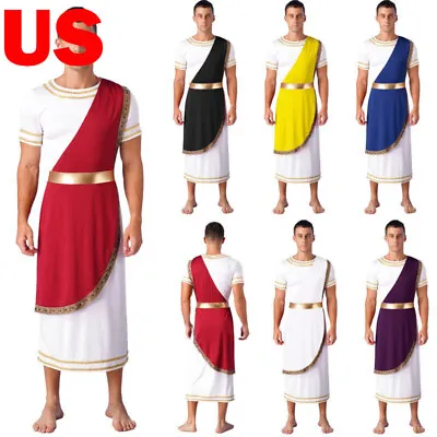 US Mens Halloween Ancient Greek Toga Cos-play Costumes Retro Long Robe Dress • $22.13