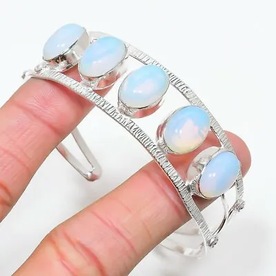 Fire Opal Gemstone Handmade 925 Sterling Silver Cuff Bracelet Adjustable • $11.39