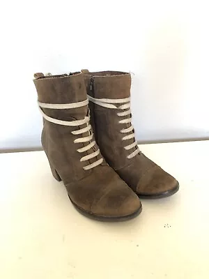 Miz Mooz Minnie Suede Heeled Lace Up Ankle Boot Brown Women's Size 10 • $44