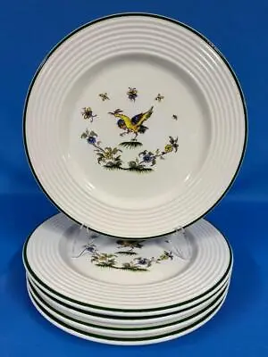 5 Varages France Dancing Rooster Bird Butterfly Dinner Plates Ribbed Edge EUC • $49.95
