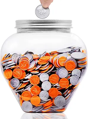 Mczcent Large Coin Bank Jar 5/8 Gallon Big Clear Plastic Coin Money Tip Change • £18.43