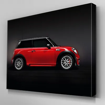 Cars242 Red Mini Cooper Side View Canvas Art Ready To Hang Picture Print • £44.99