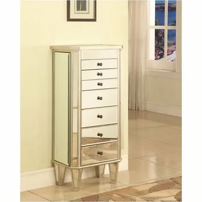 Bowery Hill Mirrored Jewelry Armoire In Silver Wood • $450.99