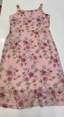 Mary McFadden Collection Pink Roses Floral Chiffon Maxi Gown Dress 16 Easter • $29