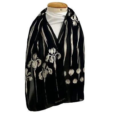 ELLEN TRACY FLORAL BLACK LONG  Silk Scarf  52/11 In #A148 • $22.40