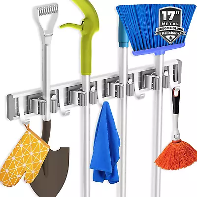 Broom Holder Mop Hanger Wall Mount Metal Organization Garage Storage System • $17.11