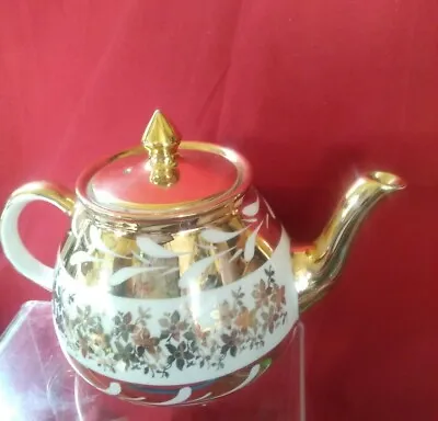 Vintage Sadlers Floral Gold Lustre And Cream Teapot • £20