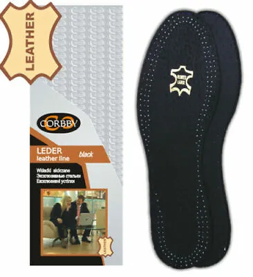 Insoles Shoe Inserts CORBBY Black Leather Carbon Ladies& Mens All Sizes UNISEX • £5.85