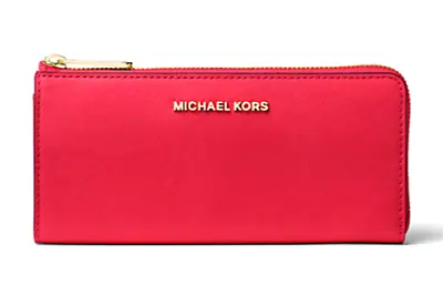 Michael Kors Jet Set - Large Saffiano Leather Quarter-Zip Wallet- Bright Red NWT • $82.88