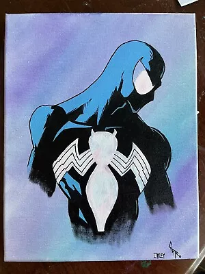 Symbiote Spider-Man Mixed Media Canvas Art Painting Posca Spiderverse Marvel • $69.99