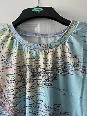 World Map Print Short Sleeve  T Shirt Summer Crew Neck XL / XXL   48 / 50    • £2