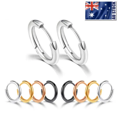 2PC Surgical Steel Huggie Hoop Sleeper Ring Earrings Lip Ear Nose Body Piercing • $5.19