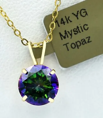 MYSTIC TOPAZ  3.12 Cts PENDANT NECKLACE 14K YELLOW  GOLD - New With Tag In Box • $0.99