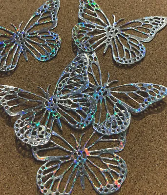 10 X Gorgeous Silver Hologram Card Die Cut Butterflies Wedding Party Decorations • £1.95