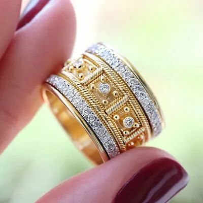 Gorgeous 18k Yellow Gold Plated Rings Women Cubic Zirconia Jewelry Size 5-10 • $2.40