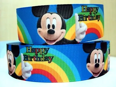 1 Metre Mickey Mouse Happy Birthday Ribbon Size 7/8 Bows Headbands Hair Cake • £0.99