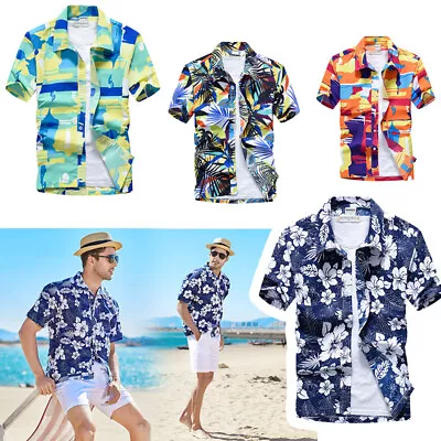 Summer Mens Hawaiian Shirt Floral Palm Tree Sunset Surf Beach Party Holiday Tops • £10.99