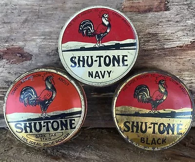 Vintage Cobbler Shu-Tone Shoe Polish Rooster Advertising Tins Australian Made • $44.95