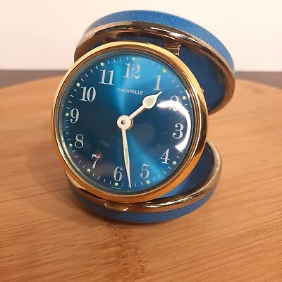 Vintage Caravelle Bulova Pocket Watch Travel Alarm Blue Case Japan Wind Up VTG • $129.99