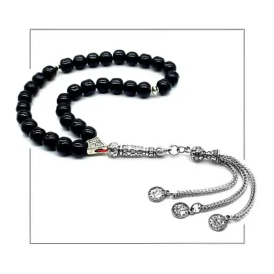 Shiny Black Glass Prayer Beads Tesbih Tasbih Rosary Worry Beads (8 Mm-33 Beads) • $19.99