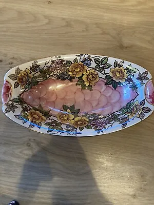 Maling Lustre Ware Oval Dish Rosine Floral Design 25cms Long. • £9.50