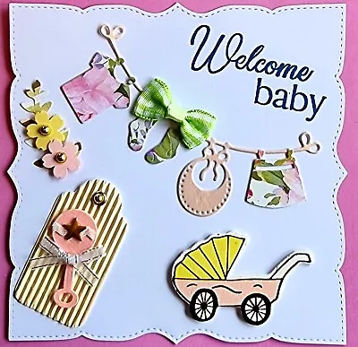 Handmade Card Topper Baby Girl New By Jay • £1.25
