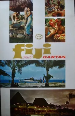 QANTAS AIRLINES FIJI Vintage 1965 Travel Poster  25x40 NM • $300