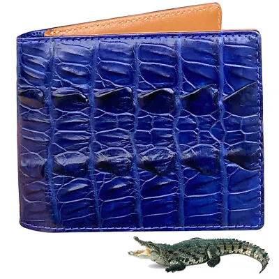 Blue Alligator Bifold Wallet Genuine Crocodile Leather Handmade RFID Blocking • $69