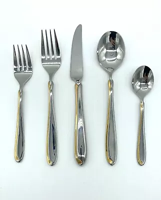 Mikasa Estasi Stainless Gold Accent Flatware 18/8 Japan 5 Piece Place Setting • $39.99