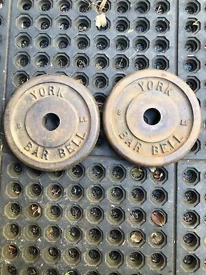 Vintage York Barbell 2 X 5 Lb Matching Weight Plates Weights • $29