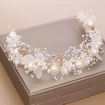 Crystal Tiara Bridal Wedding Pearl Pageants Hair Crown Bride Headband Rhinestone • £6.23