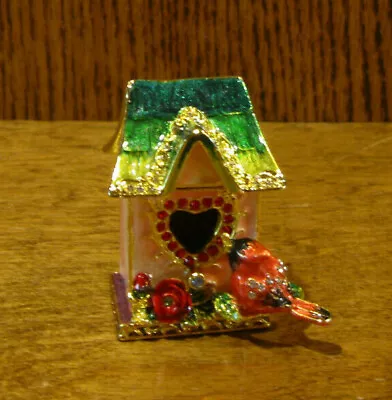 Jeweled Kubla Crafts Trinket Box #KC3349 CARDINAL BIRD HOUSE 2.25  NEW/BOX • $66